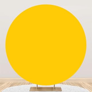 Laeacco Solid Yellow Round Backdrop Cover 7.5x7.5ft Polyester Pure Yellow Round Photo Background Circle Backdrop Newborn Baby Shower Birthday Party Decor Adults Abstract Portrait Photo Shoot Prop