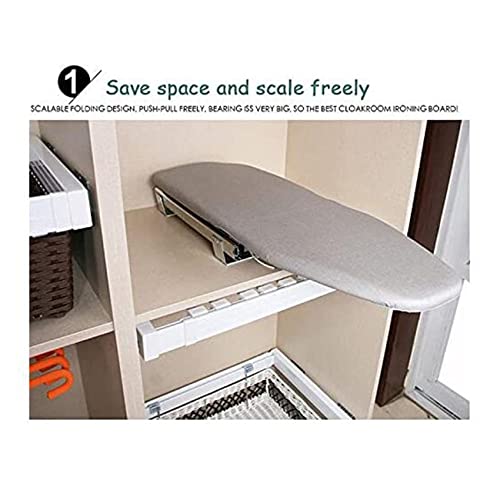 Retractable folding ironing board setup inside cabinet
