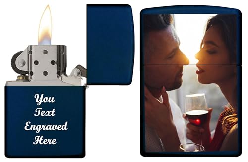Custom Zippo Photo, Logo, and Engraving on Lighter Navy Blue