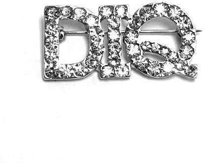 Fashion Pin; 0.7"H x1.4'' W; Silver-tone Metal with Clear Rinestones; "DIQ";