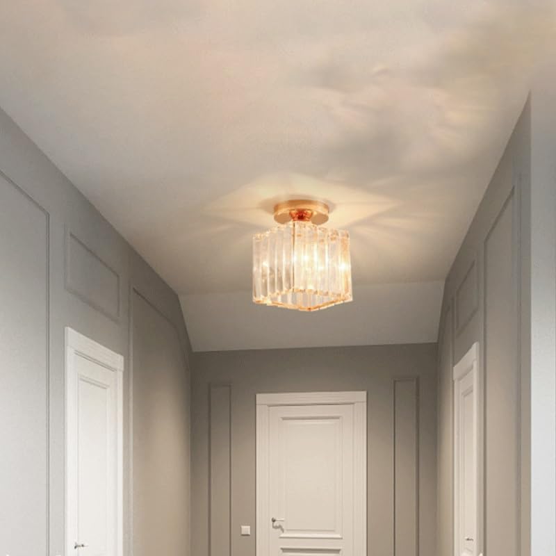 Plafonnier carré moderne en cristal doré E27 chic