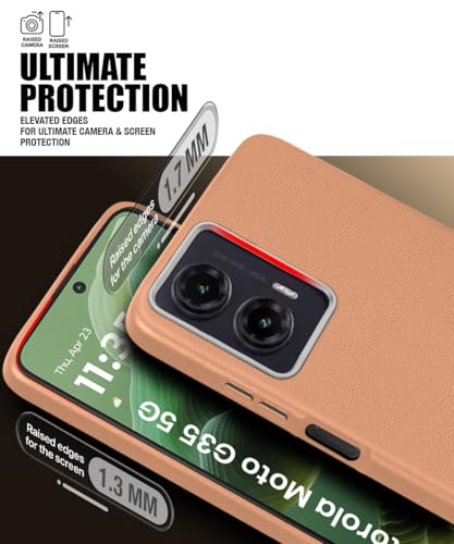 Image of WOW IMAGINE Back Cover for Motorola Moto G35 5G | Ultra Slim Flexible Non-Slip Grip | Inner Fabric | Metal Camera Ring & Lightweight Soft Silicone Mobile Case - Tan Brown