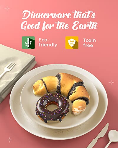 Wheat Straw Dinnerware Set - Cups, Plates And Bowls Sets For 4 With Reusable Cutlery Utensils - Unbreakable Wheatstraw Plastic Dinnerware Set With Fork Spoon Knife - Dishwasher Safe Camping Dishes Set #TOP2