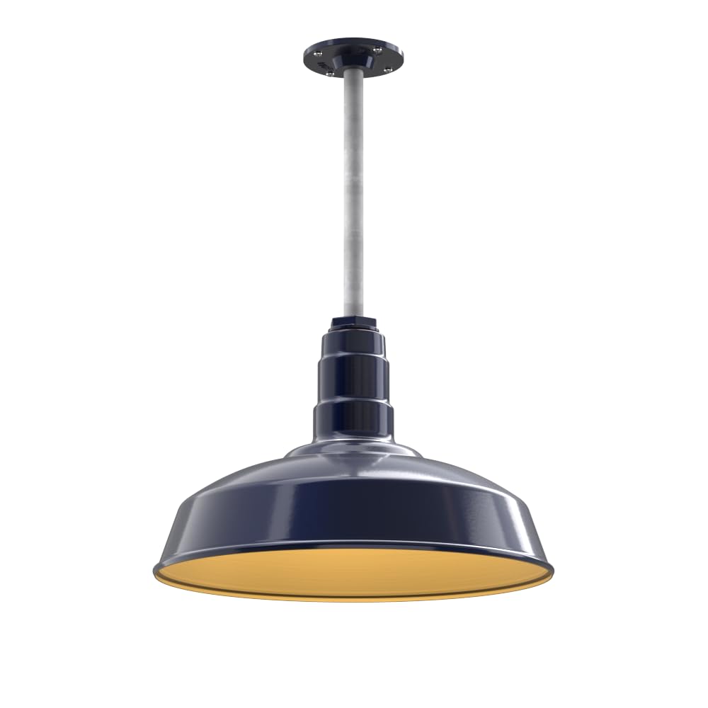 12" Stem Barn Light Pendant 16" Dome | Garage Workshop | Navy Blue/Brass