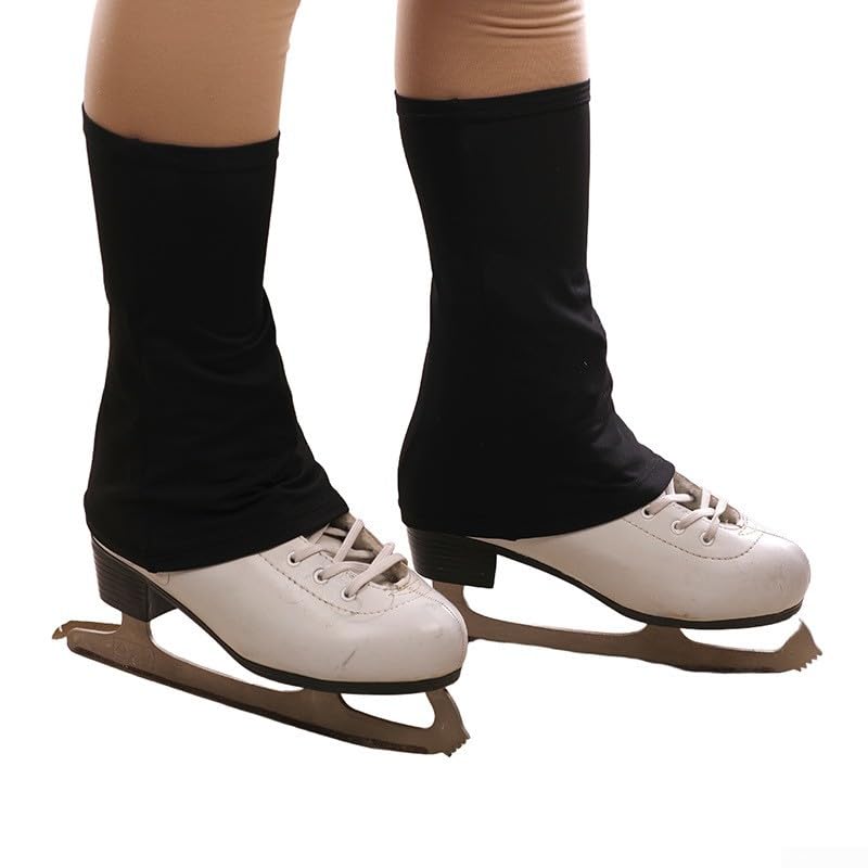 Polyester Spandex Skating Boot Covers for Figure Skating and Roller Skating with Reinforced Seams and Elastic Trim (Black)