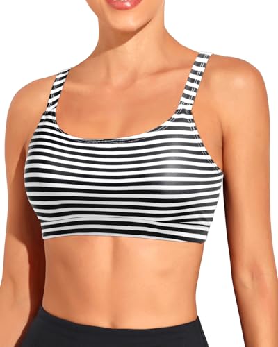 Tempt Me Women Black Stripe Sports Bra Bikini Tops...