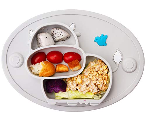 Image of Silicone Divided Toddler Plates - Portable Non Slip Suction Plates Placemat for Children Babies and Kids BPA Free Baby Dinner Plate Bowl