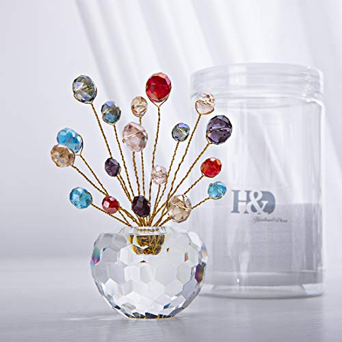 H&D Crystal Money Tree Statue Round Rondelle Beads Souvenir Collection Desktop Paperweight Car Decoration (Mix Color)