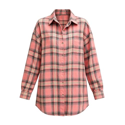 Womens Oversized Plaid Shirt Jacket Long Sleeve Button Down Checkered - image 5