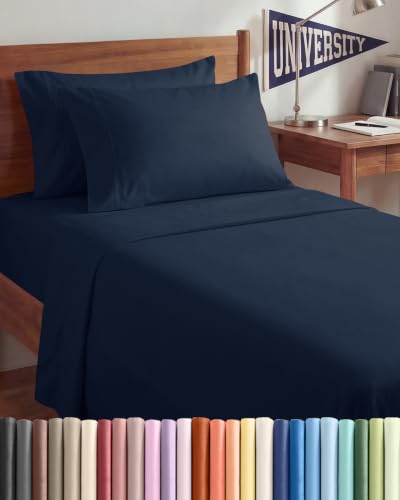 Image of Twin 4 Piece Bed Sheet Set - Comfy, Breathable & Cooling Sheets - Dark Blue