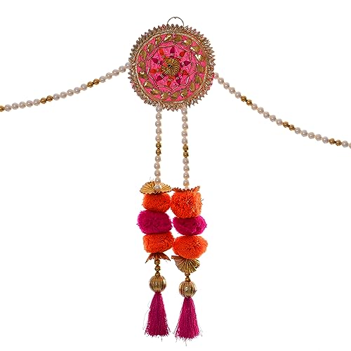 Toran Bandanwaar Gota Pompom Beads Hanging for Home Wall Door Temple Festival Wedding Function Party Decoration Décor and Gifting (Pink)