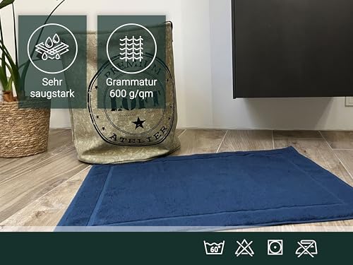 ZOLLNER 2er Set Badevorlagen in 50x70 cm - saugstarke und weiche Badematten in dunkelblau - angenehmer Massageeffekt - waschbar bis 60°C - für Fußbodenheizung geeignet - Baumwolle - Hotelqualität – Bild 5