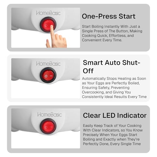 Image of HOMEBASIC 7-Egg Electric Cooker - Automatic Egg Boiler, Soft /Medium /Hard Boiled, One-Touch Operation, LED Indicator, 350W Rapid Heating, Easy Clean