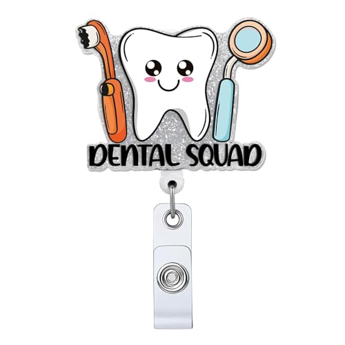 Dental Squad Retractable Badge Reel with ID Clip Name Tag Card Funny Tooth Gift for Nurses Office...