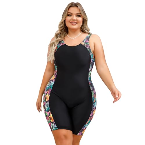 IDOPIP Plus Size One Piece Swimsuit for Women Tummy Control Bathing Suit Sun Protection UPF 50+ Rash Guard Surfing Swimwear