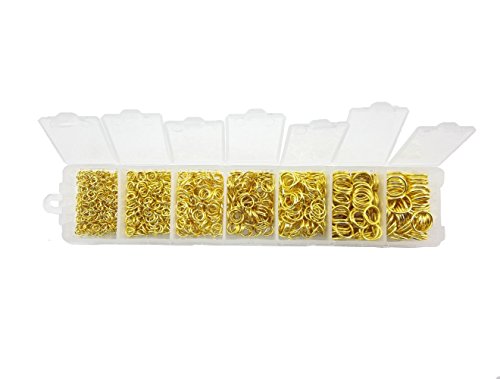 yueton Pack of 1500 Gold Plated Open Jump Ring Connectors Jewelry Finding 3mm 4mm 5mm 6mm 7mm 8mm 10mm Box Set