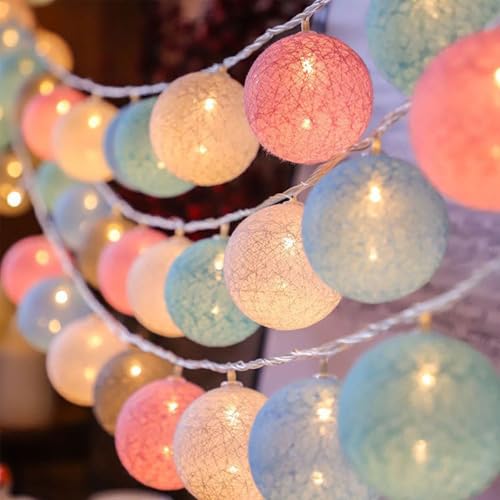 LED Lichterkette Baumwollkugeln,3M 20LED Baumwollkugeln Lichterkette,Batteriebetrieben,Cotton Ball Lichterketten für Weihnachten Hochzeit Kinderzimmer Party Deko (Farbig, 3M 20LED)