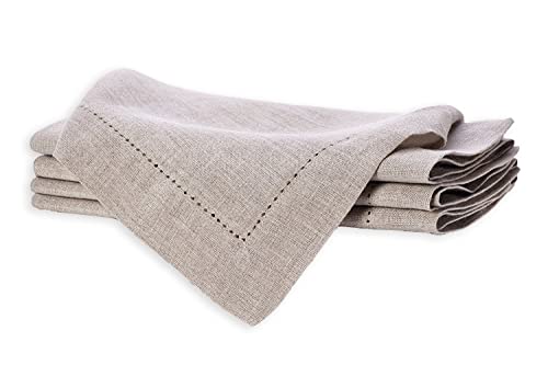 Sweet Needle 100% Pure Linen Napkins with Hemstitch Natural - 50x50 CM, 50 x 50 cm (Set of 4)