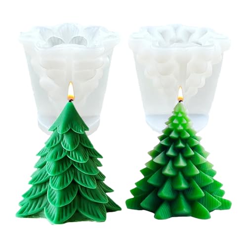 2PCS Christmas Tree Silicone Mold 3D Candle Mold for Candle Making Tree Shaped Silicone epoxy Resin Mold DIY Wax Candle soap Art Crafts Home Decoration Decorative Mold