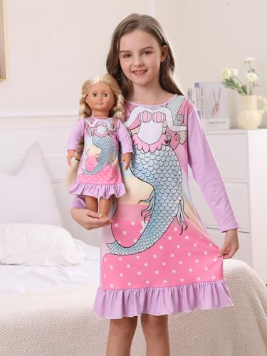 Bow Dream Toddler Girls Dress Cute Cartoon and Matching American Girl Doll Clothes for Girls Party Birthday Gift Mint Mermaid2