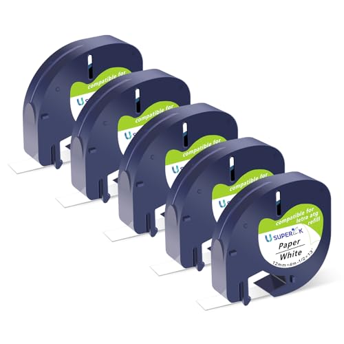 5PK 12mm(1/2") White Paper Label 91330 Compatible for Dymo LetraTag Refills