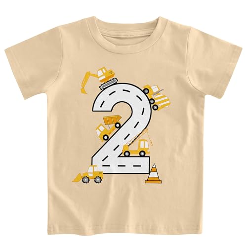 Lovekider 2-5 Years Birthday Boy Shirt Construction Party T-Shirts Excavator Cotton Short Sleeve Tee Dark Grey - Main Image