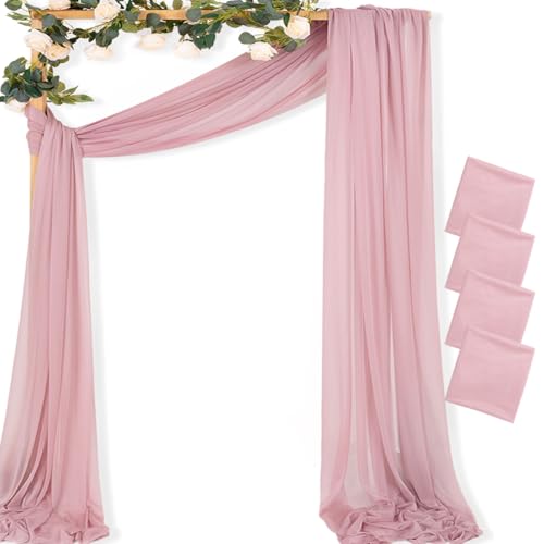 Image of MLMC Dusty Rose Wedding Arch Draping Fabric 4 Panels 29 inch x 20 FT Extra Long Gauze Drapes Sheer Backdrop Curtains 6.6 Yards Outdoor Drapery Panels for Wedding Ceremony Party Ceiling Decoration