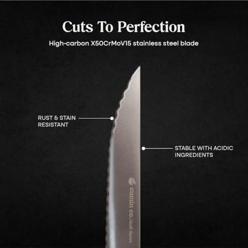 Image of CUMIN CO. 5 Inch Steak Knife | Premium High Carbon Stainless Steel Serrated Kitchen Knife | Premium Table Knife for Steak, Meat, Chicken & Pizza