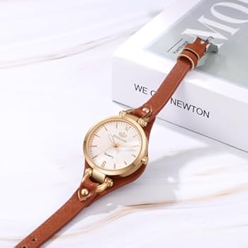 JewelryWe Uhren Damen Analog Quarz Armbanduhr Retro Feder Engel Flügel Geflochten Leder Armband