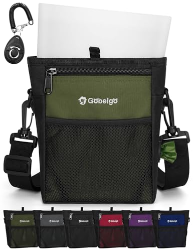 Gobeigo 4 Cup Dog Treat Pouch with Silicone Insert Bag& Clicker(Army Green)