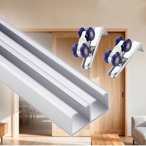 QSPNVFB Riel Para Puerta Corredera Doble Canal, Riel De Puerta Armario Oculto, Kit De Herrajes Para Puerta Corredera Granero Vitrinas Balcón Estudio(Silver,100cm(39'))