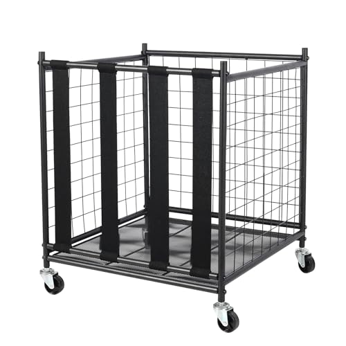 Lineslife Sports Equipment Organizer, Garage Ball Storage Bin Rolling Sports Ball Cart, Hooks and Rolling Cart for Toy Sports Gear Storage, Black