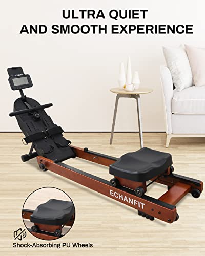 Echanfit Magnetic Wood Rowing Machine For Home Use With 16 Levels Adjustable Resistance, Foldable Rower With Lcd Monitor, Tablet Holder And 350 Lb Weight Capacity, No Assembly Required #TOP5