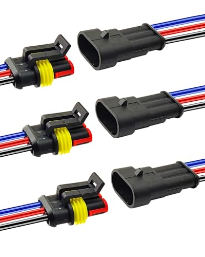 PLUXPAER 14 AWG 3 Pin Waterproof Connector 3 Wire Automotive Waterproof Electrical Connectors 14 Gauge Male and Female Way Connectors Harness 12V Quick Connect for Car Truck Boat Motorcycle -3 Pack