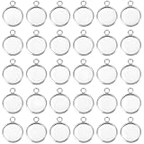 Beebeecraft 40Pcs Blank Bezel Pendant Trays Base, 12mm Sterling Silver Plated 304 Stainless Steel Round Blank Bezel Pendant Cabochon Settings Cups Charms for Jewelry Making DIY Findings