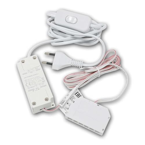 LED Transformator 12V DC 7W mit 6x Mini-AMP Buchse | Netzteil mit Euro-Stecker | Trafo für LED Möbel-, Schrank- & Unterbauleuchten | Plug & Play, IP20, 230V AC Eingang