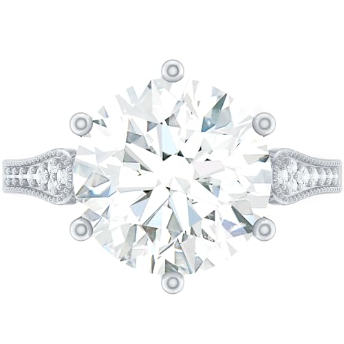 Certified Moissanite 10mm Round Engagement Ring, D-Vs1 Quality, Moissanite 4 Carat Ring in Silver - Ideal For Gift