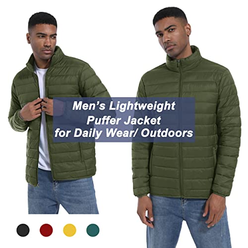 Magcomsen Puffer Jacket Men Packable Down Jacket Lightweight Winter Coats Waterproof Insulated Jacket Army Green L #TOP6