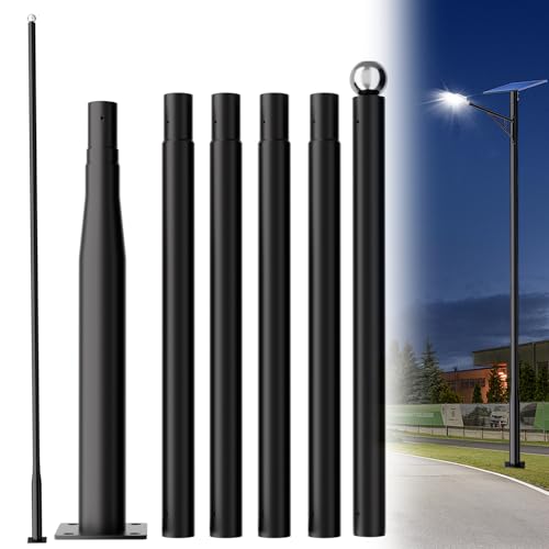 Luzhongbao Street Light Pole 20ft, Adjustable Outdoor Light Pole for Garden, Yard, Driveway with Rebar Cage Base, Heavy-Duty Rust-Resistant Street Lamp Post for Landscape, Pathway