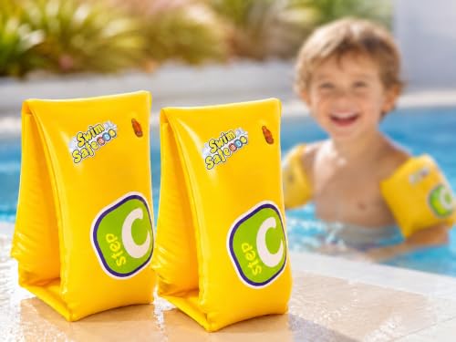Image of Zest 4 Toyz Swimming Arm Bands for Kids Arm Sleeves Band for Swimming Pool Inflatable Water Wings and Arm Floaties for Boys and Girls 26 cm Pool and Beach Floater (Pair of 2) Yellow