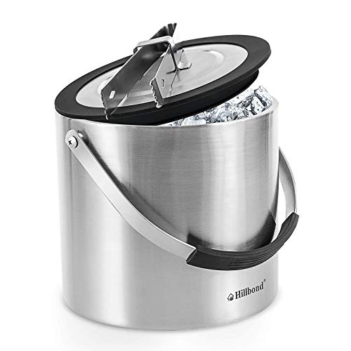 Hilldbond Ice Bucket, 3 Quart Double-Wall Stainless Steel Insulated Champagne Bucket with Airtight Lid & Ice Tong & Carry Handle, Keep Ice Frozen Longer, Great for Home Bar, Chilling Beer and Wine