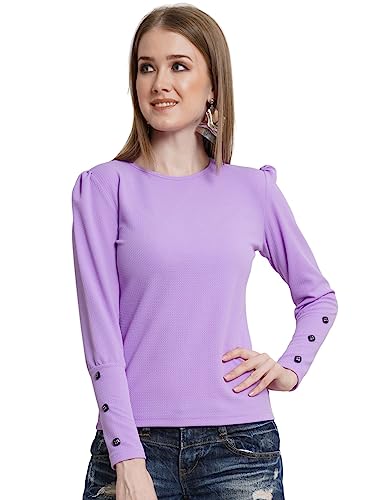 Image of POPWINGS Casual Solid Puff Button Long Sleeves Top for Women || Summer Round Neck Stylish Western Top for Jeans