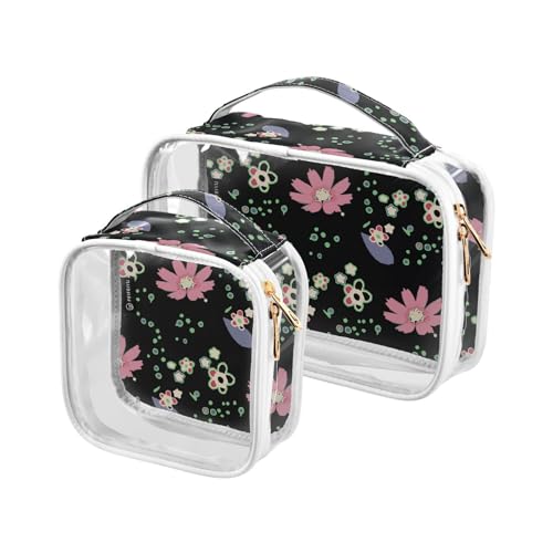 Ditsy - Trousse da toilette floreale impermeabile per donne e uomini organizer per cosmetici in PVC trasparente per viaggi doppia cerniera confezione da 2 Come nella foto