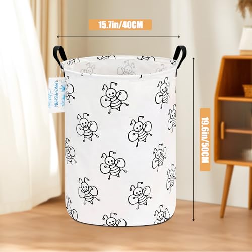 Image of Laundry Basket Canvas Fabric Collapsible Organizer Basket for Storage Bin Toy Bins Gift Baskets Bedroom Clothes Children Nursery Hamper (Bee)