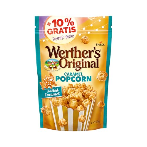 Werther's Original Caramel Popcorn Salted Caramel – 1 x 140g + 10% Gratis (154g) – knuspriges Popcorn mit salzigem Sahne-Karamell-Überzug