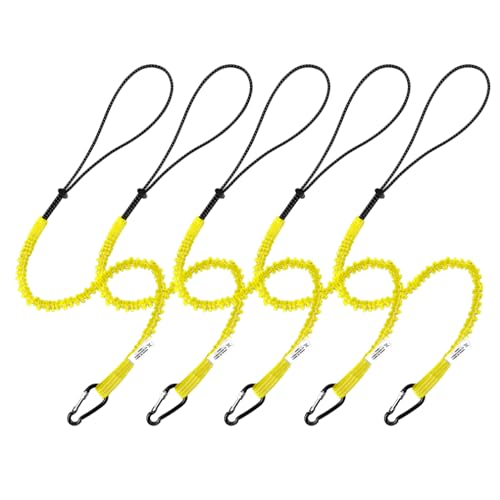 Image of CYSKY 5 Pack Retractable Tool Lanyard with Aluminum Nut Lock Carabiner, Tool Tether Lanyards for Hand Power Tools, Maximum Weight Limit 13.6KG / 30lb (Yellow)