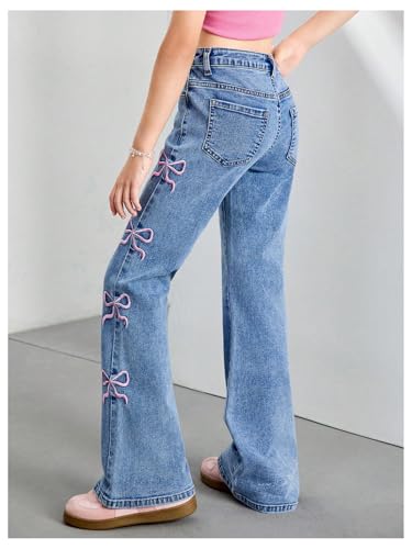 Floerns Girl's Cute Bowknot Jean Pants Embroidery Flared Leg Y2k Denim Pants2