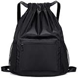 Dntorx Drawstring Backpack, Gym Bag with Water Bottle Pocket, Waterproof String Backpack