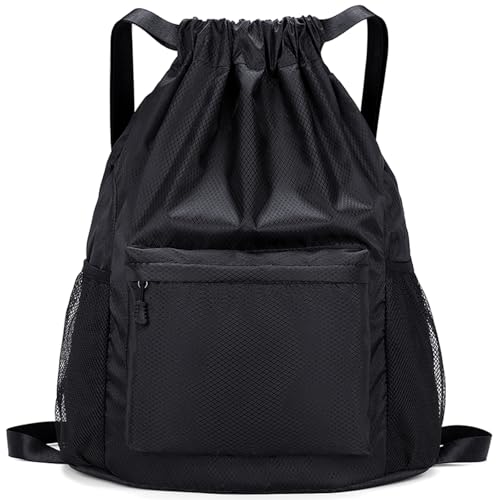 Dntorx Drawstring Backpack, Gym Bag Water Bottle Pocket,
