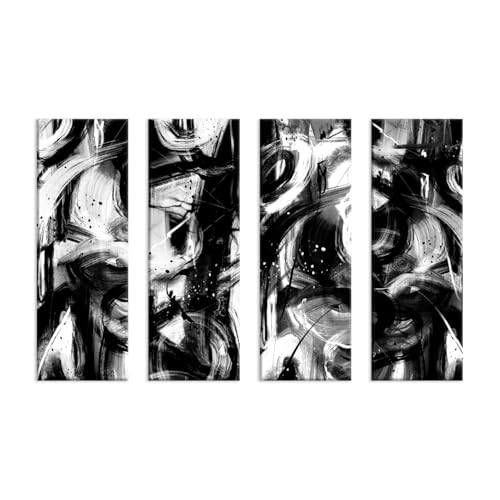 Impression sur toile abstraite noire et blanche VGICH, lot de 4 cadres modernes 43x15 cm